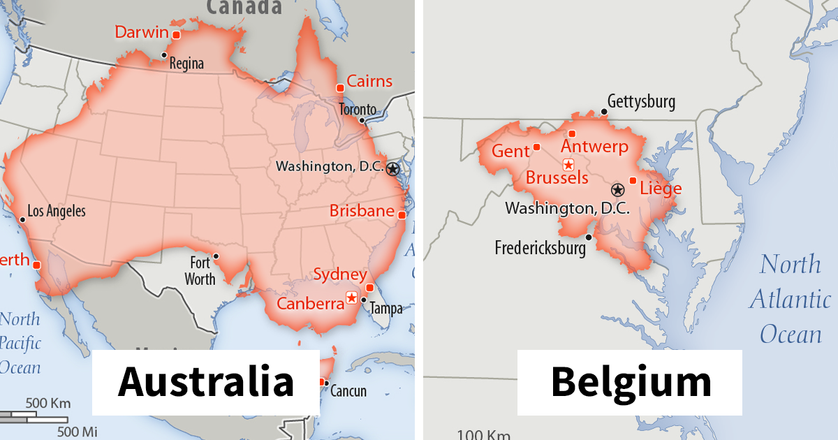 30 Countries Compared To The United States With A Real Scale Perspective