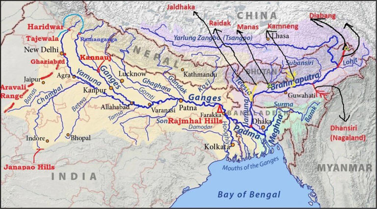 Which glacier is the source of the Brahmaputra River?