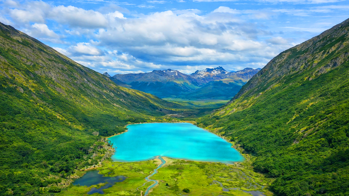 Azure lake surrounded by untouched Patagonian nature
