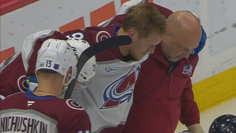 Colorado Avalanche's Gabriel Landeskog goes down in non-contact fall ...