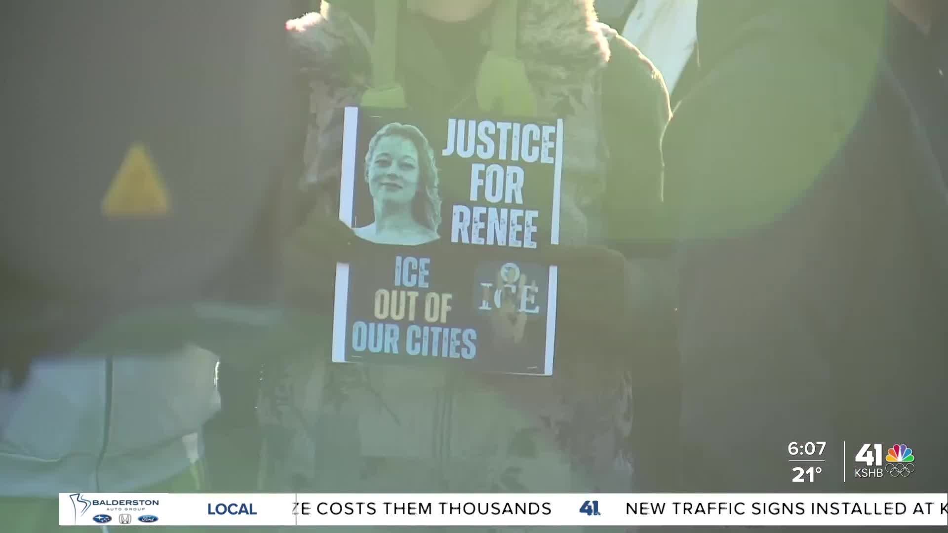 Protesters gather Saturday at Mill Creek Park to mourn Renee Good