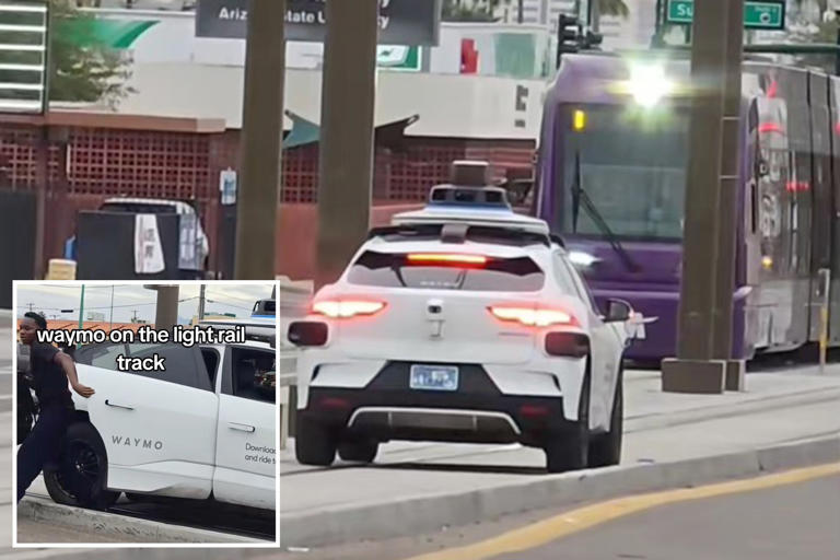 Waymo rider flees when self-driving car gets stuck on tracks near ...