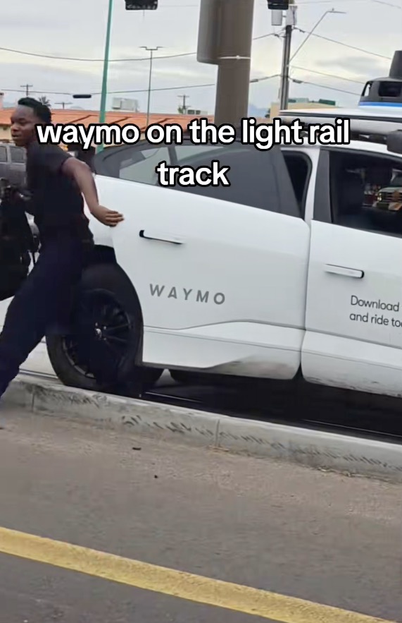 Waymo rider flees when self-driving car gets stuck on tracks near ...