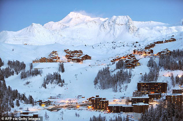 A British skier aged around 50 was buried while skiing off-piste on Sunday, according to a statement released by La Plagne ski resort in southeastern France (pictured)
