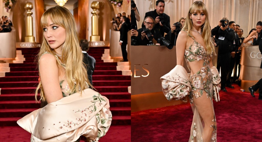 Jennifer Lawrence goes sheer in Givenchy for the Golden Globes 2026 red  carpet