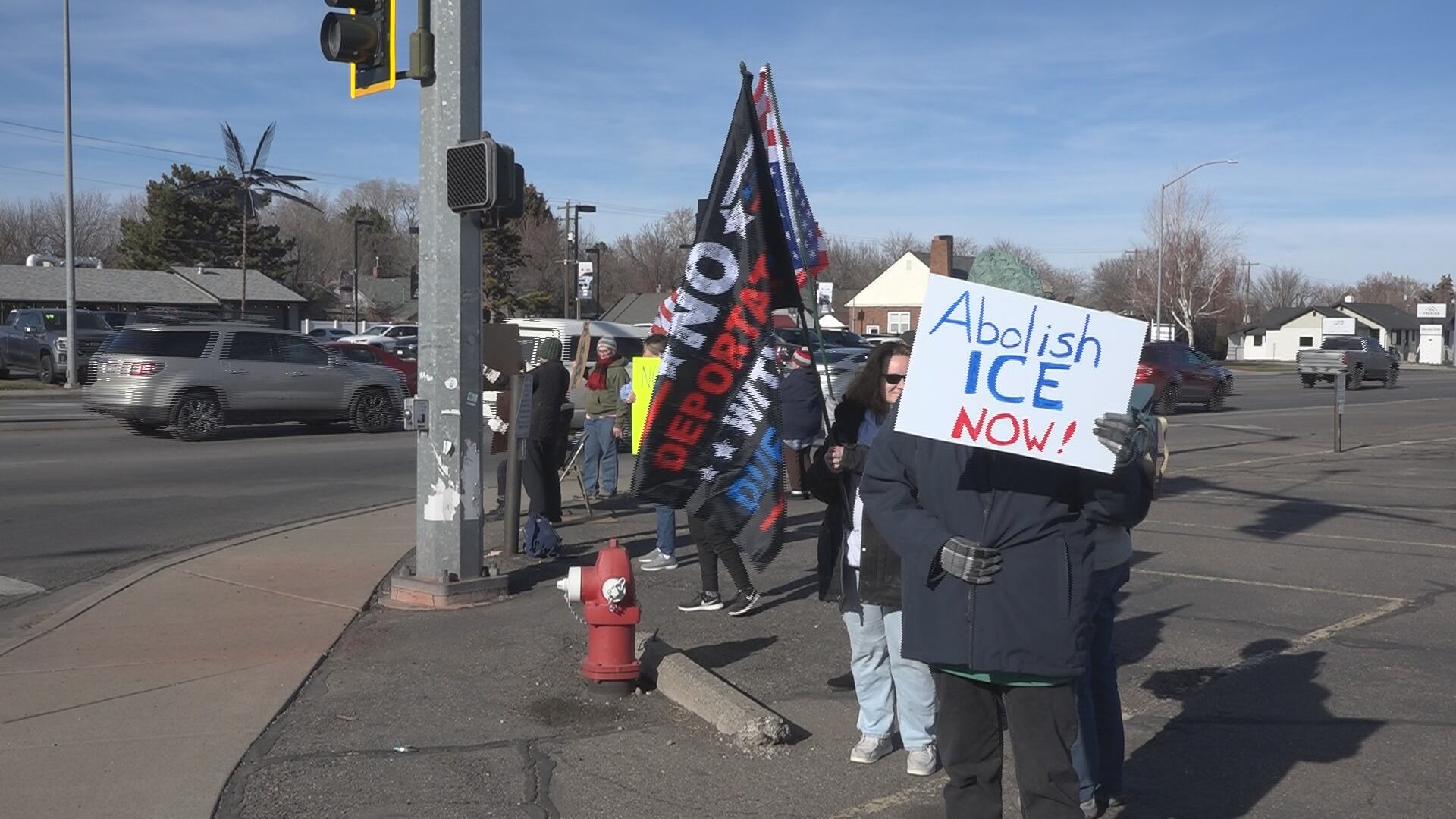Anti-ICE protest held in Twin Falls at Addison and Blue Lakes Boulevard