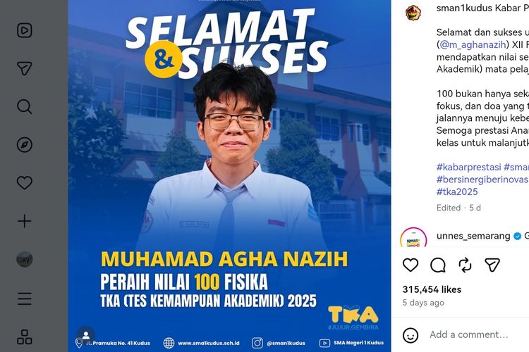 Raih nilai TKA fisika 100, Agha siswa SMAN 1 Kudus belajar mandiri pakai AI