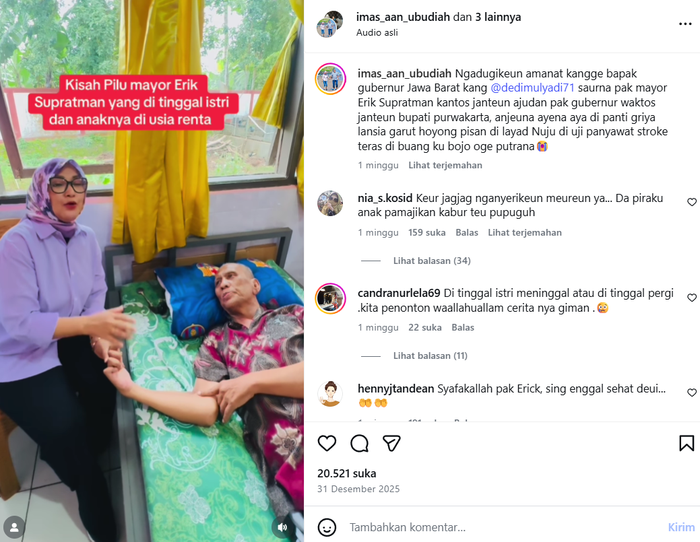 Kisah Mayor Erik ngaku dulu jadi ajudan Dedi Mulyadi, ditelantarkan keluarga, tinggal di panti jompo