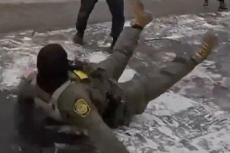 ICE agents caught slipping on ice as they struggle to deal with harsh ...