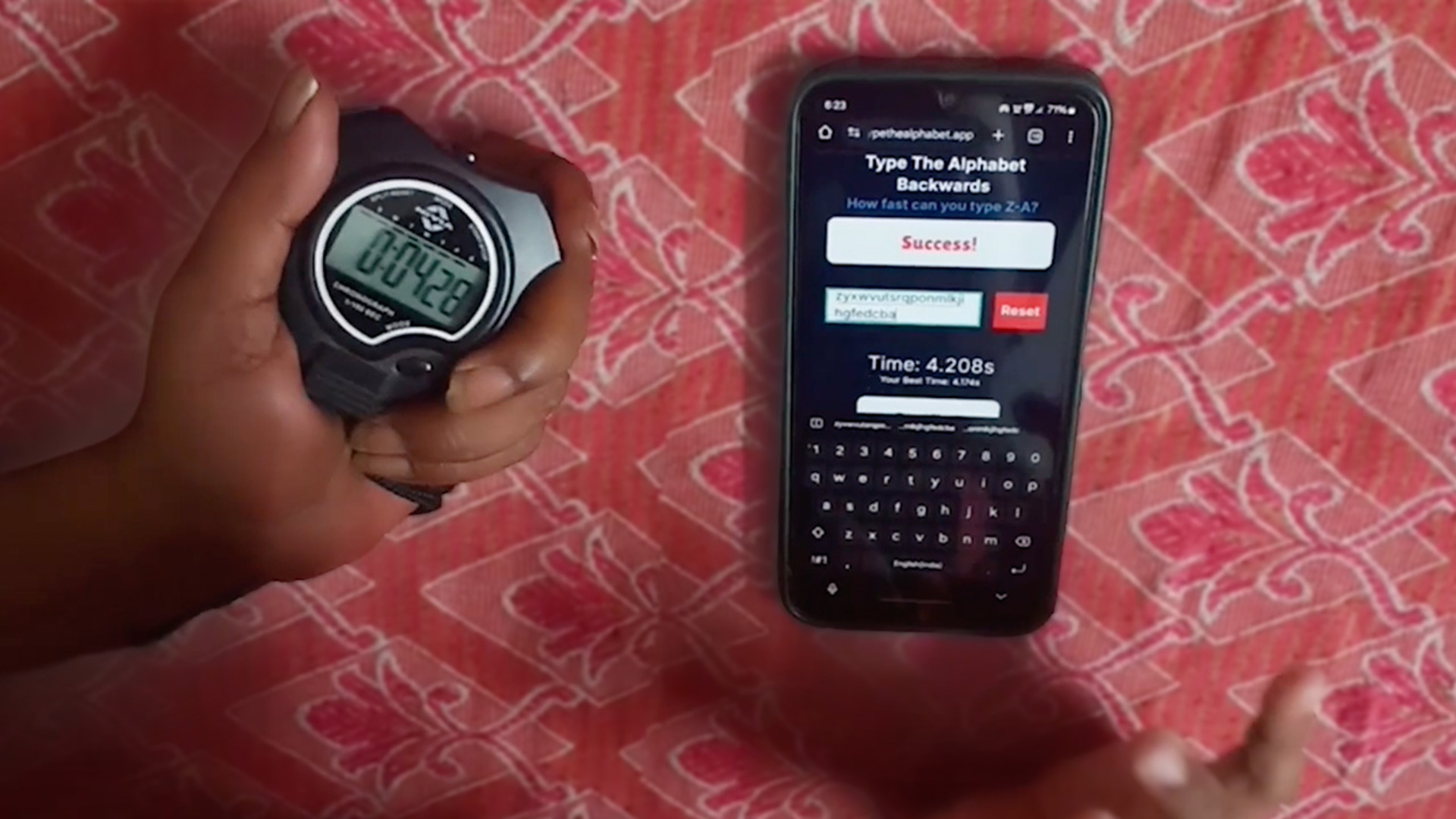 Fastest time to type the alphabet backwards on a touchscreen mobile ...