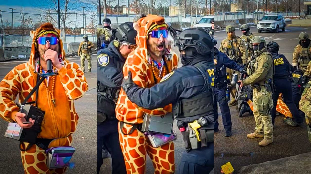 ICE manhandles comedian mocking them in giraffe costume