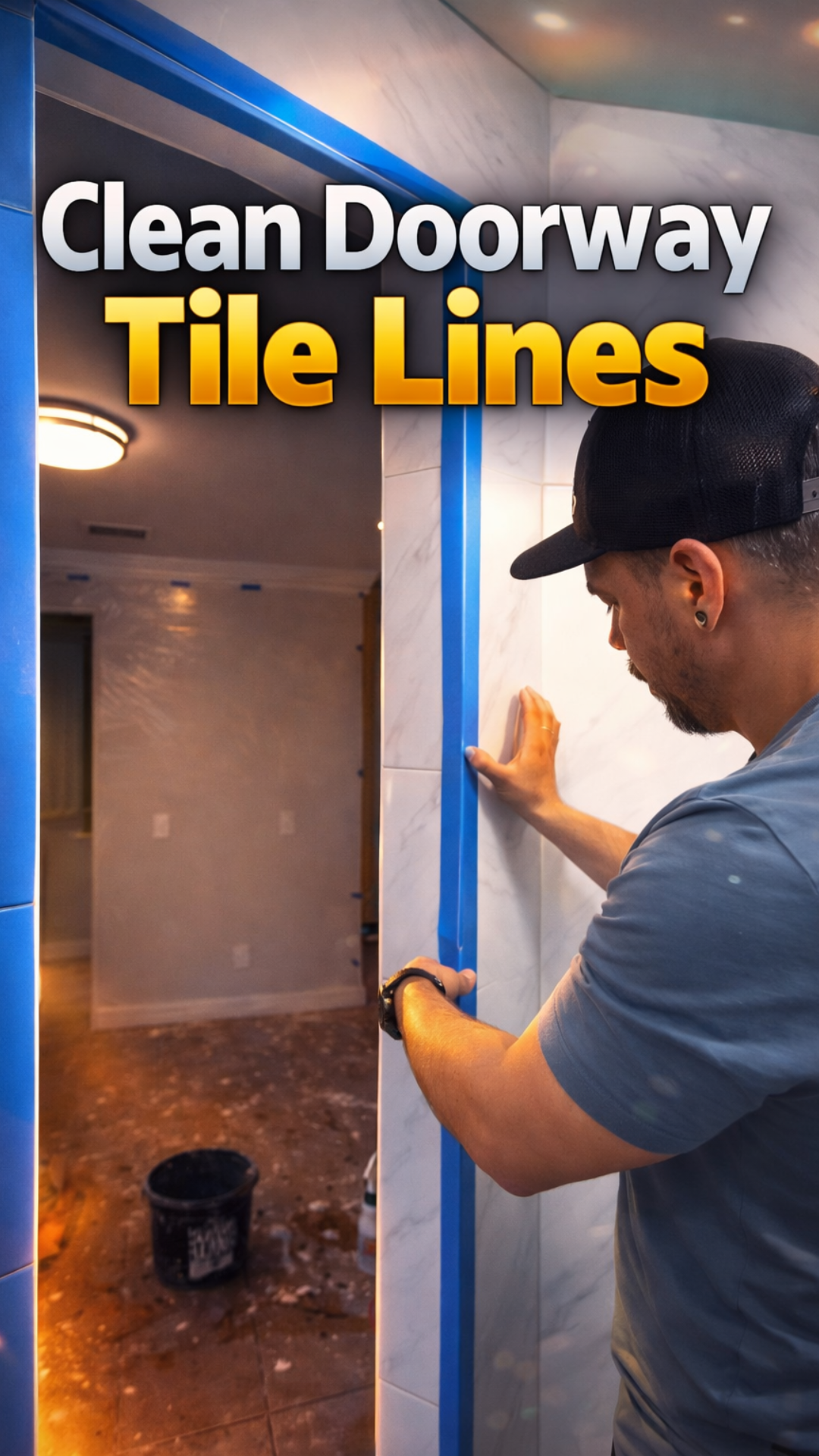 Precision tile placement around the doorway