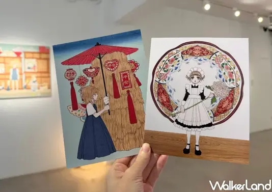 ▲永島千裕台灣首展周邊必買！推出海報、透明貼紙、5款作品明信片等收藏用周邊。(攝影：鄭亦庭)