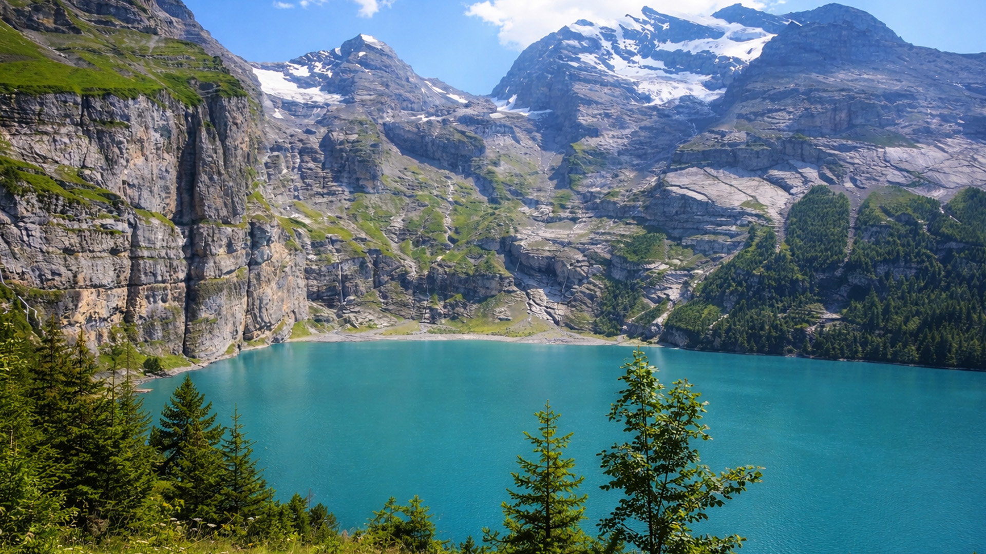 Oeschinensee Kandersteg alpine lake and mountain views (4K)