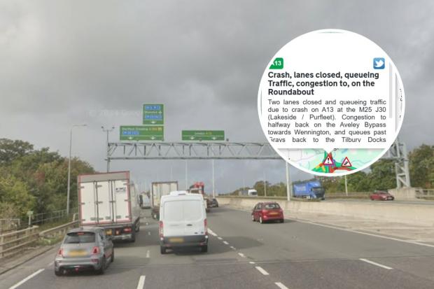 Severe delays as lanes closed on A13 at south Essex junction after crash