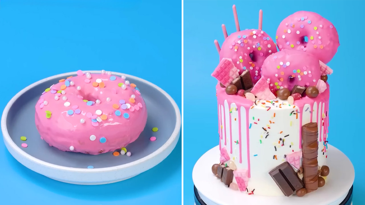 Pink donut dessert display