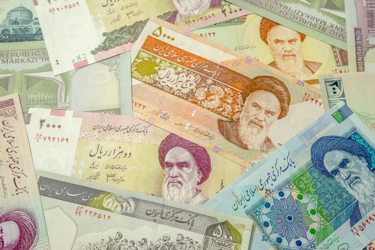 Ilustrasi mata uang rial Iran.