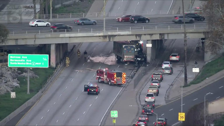 Fiery crash involving big rig shuts down 101 Freeway lanes
