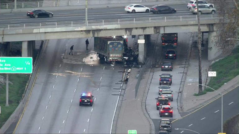 Fiery crash involving big rig shuts down 101 Freeway lanes