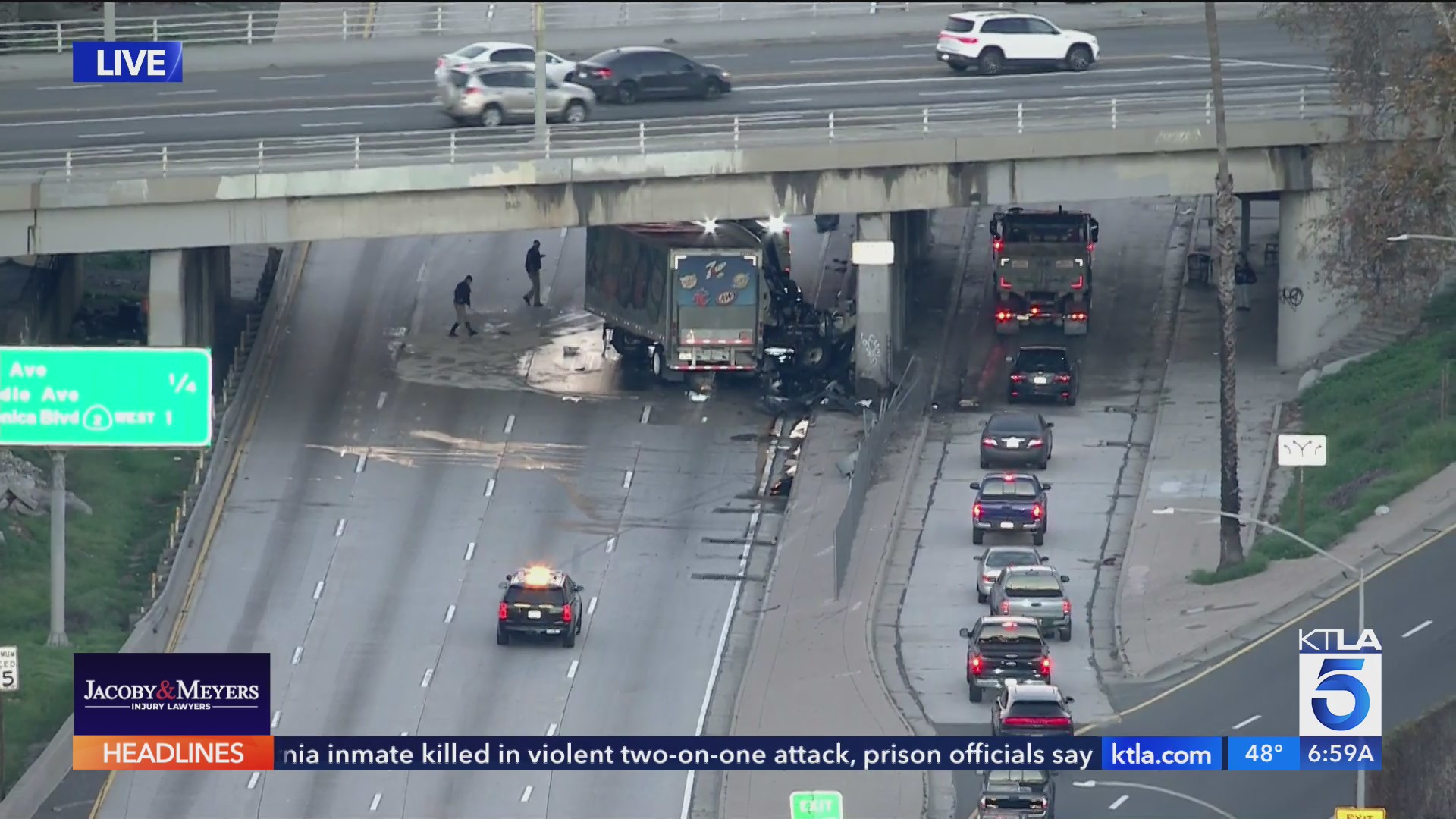 Fiery crash involving big rig shuts down 101 Freeway lanes