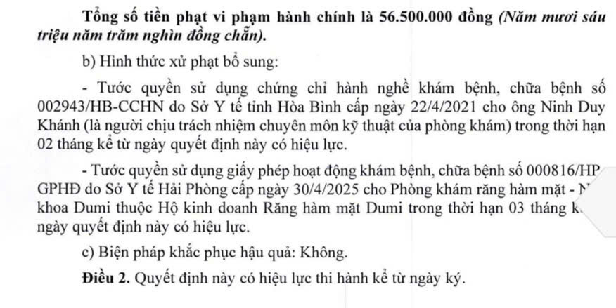 Hải Phòng xử phạt phòng khám răng làm dịch vụ ngoài giấy phép
