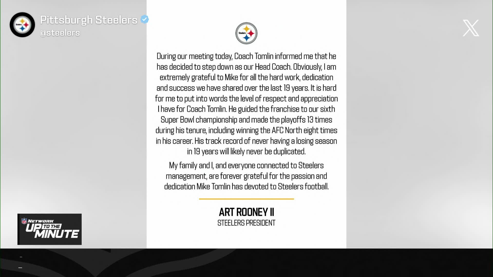Art Rooney II releases statement on Mike Tomlin stepping down as HC 'Up ...