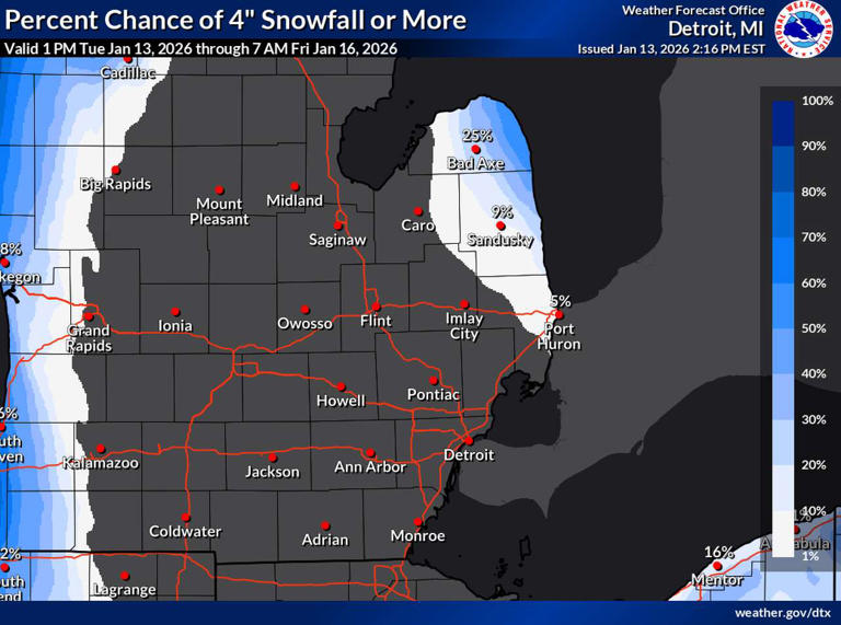 Winter storm watches issued in Michigan thumb for lake effect snow storm