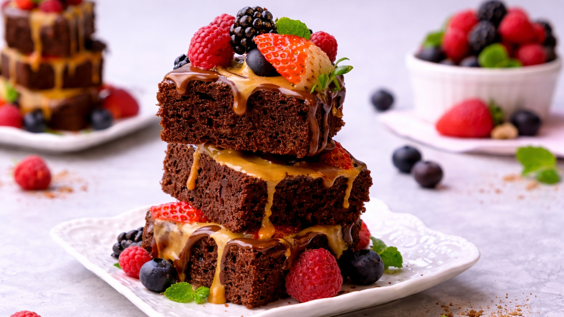 How to make a chocolate berry brownie stack