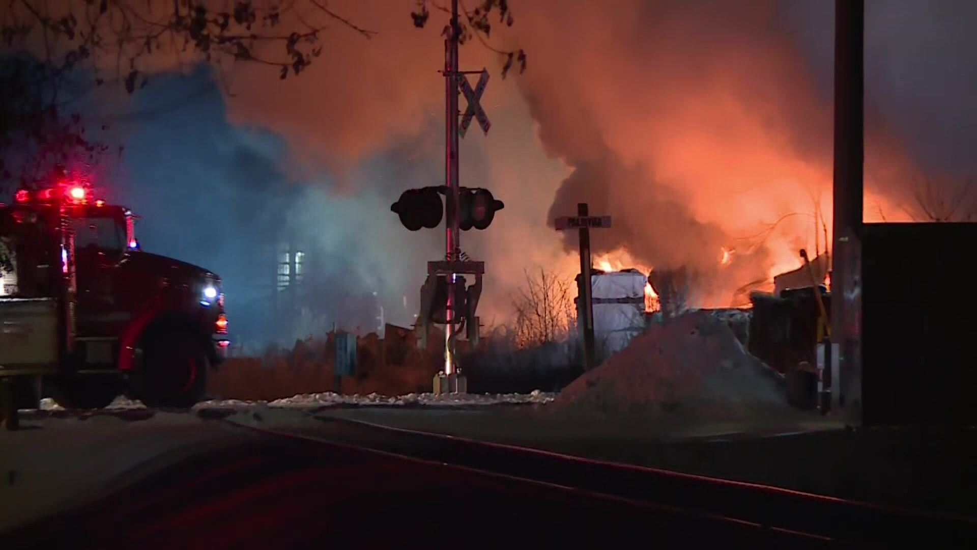 Crews battle massive fire at Palmyra lumber and steel company