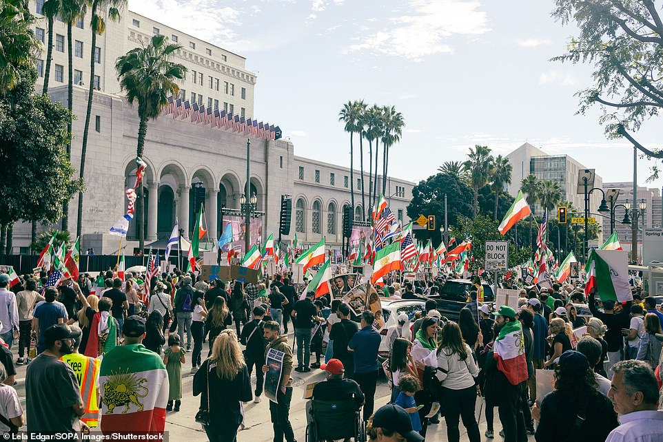 Anti-Trump activist tries to shout down Iranians protesting