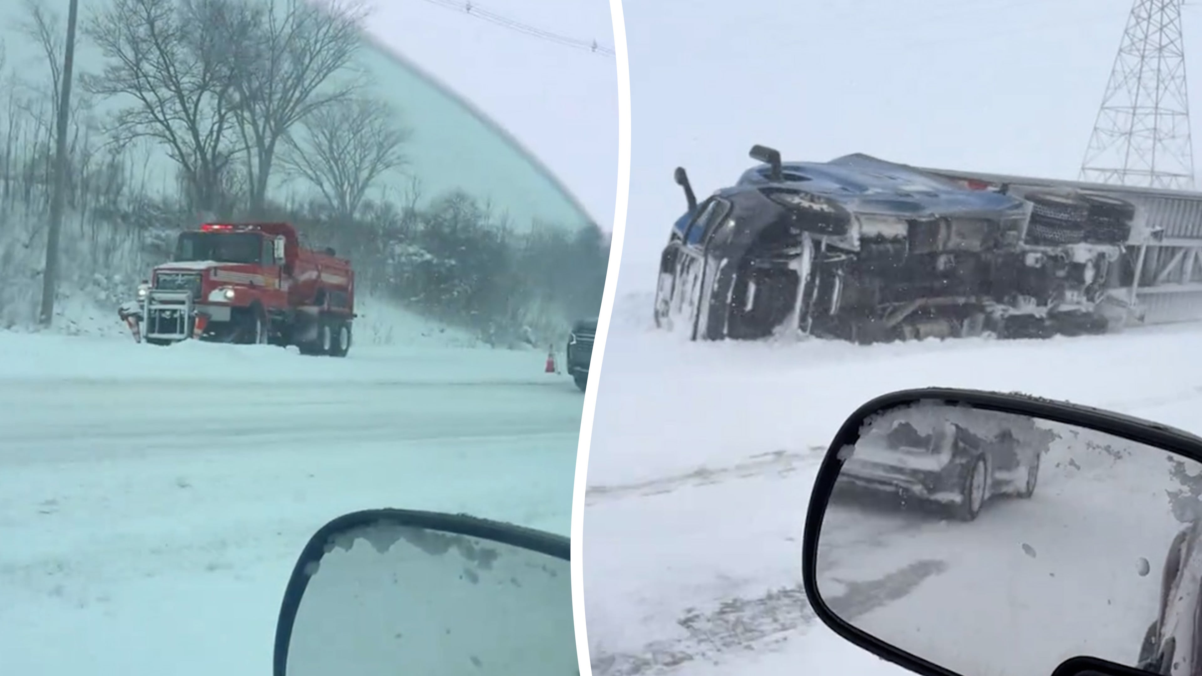 Video shows truck overturned after 100-car pile-up in Michigan