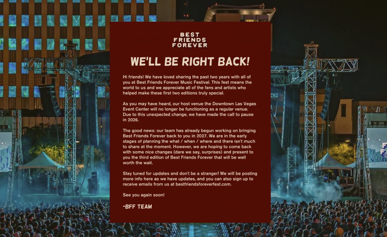 Best Friends Forever Music Festival announces 'pause' in 2026