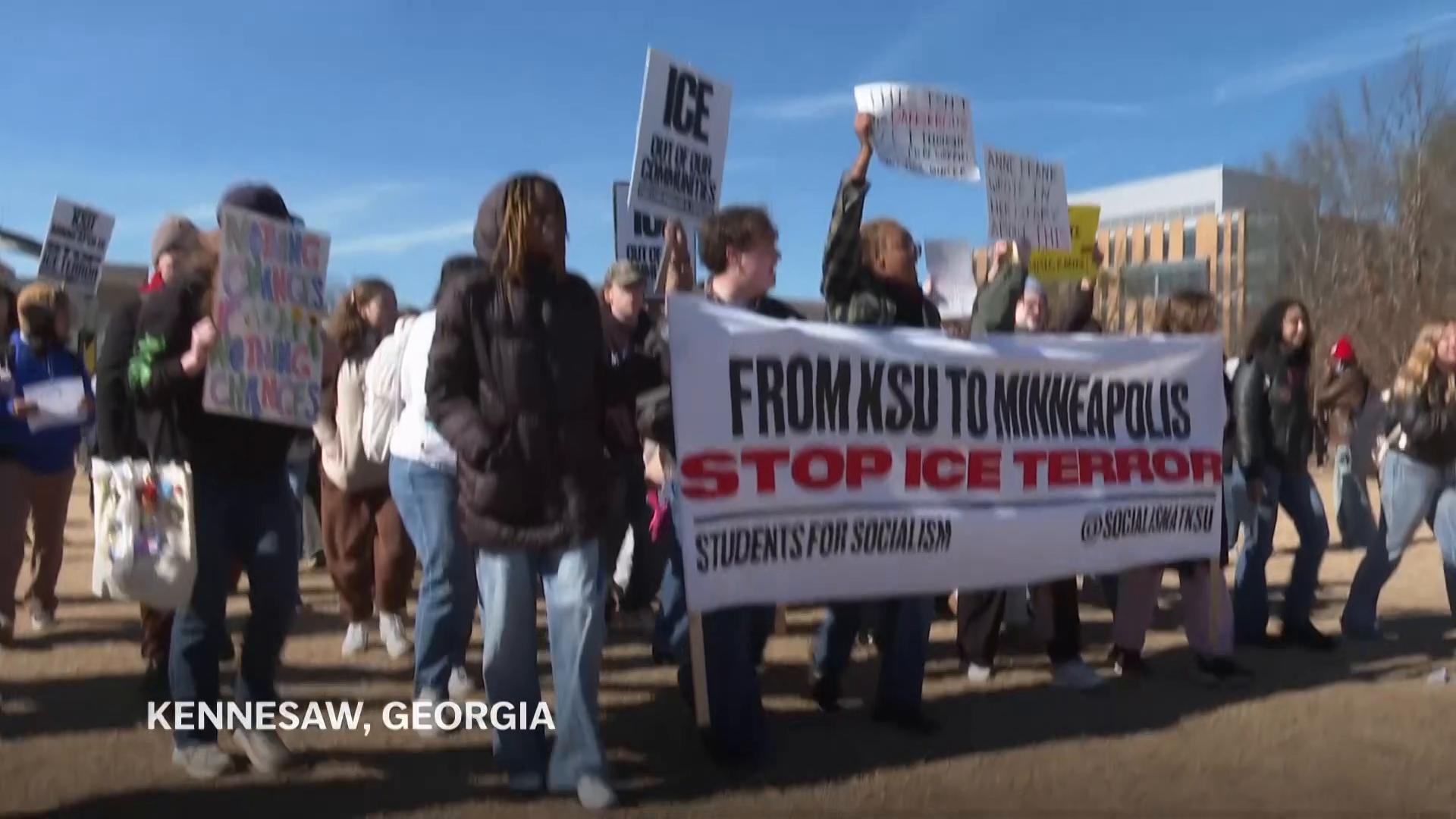 University students in Georgia walk out of class to protest ICE raids ...