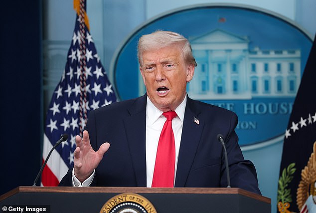 President Donald Trump said he considered renaming the Gulf of Mexico the 'Gulf of Trump' - and then immediately told reporters he was joking, during a lengthy session Tuesday in the briefing room as he ticked off year one accomplishments 