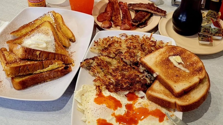 Breakfast feast laid out on table at Diner Grill
