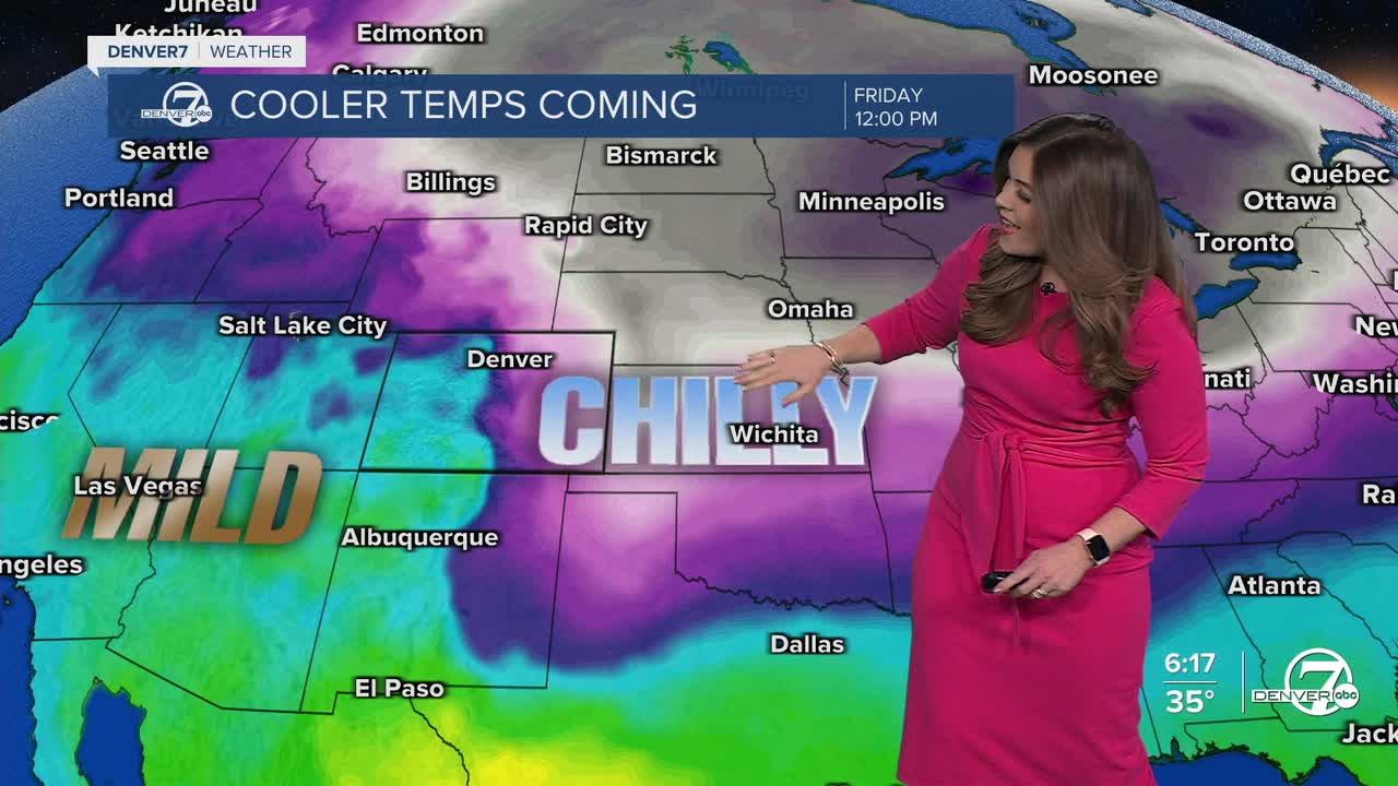 Mild, dry mid-week in Denver metro; chilly temps, light snow by Friday