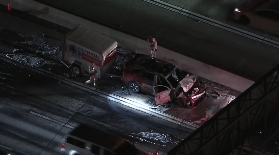 Fiery, multi-car crash on 210 Fwy in Southern California leaves 2 hospitalized<br><br>