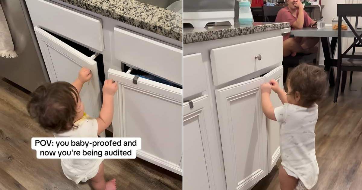 Baby goes all in & audits mom's baby proofing in viral video