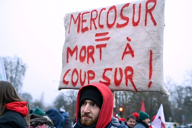 Demonstration against the EU-Mercusor trade agreement outside the European Parliament in Strasbourg Copyright 2026 The Associated Press. All rights reserved.