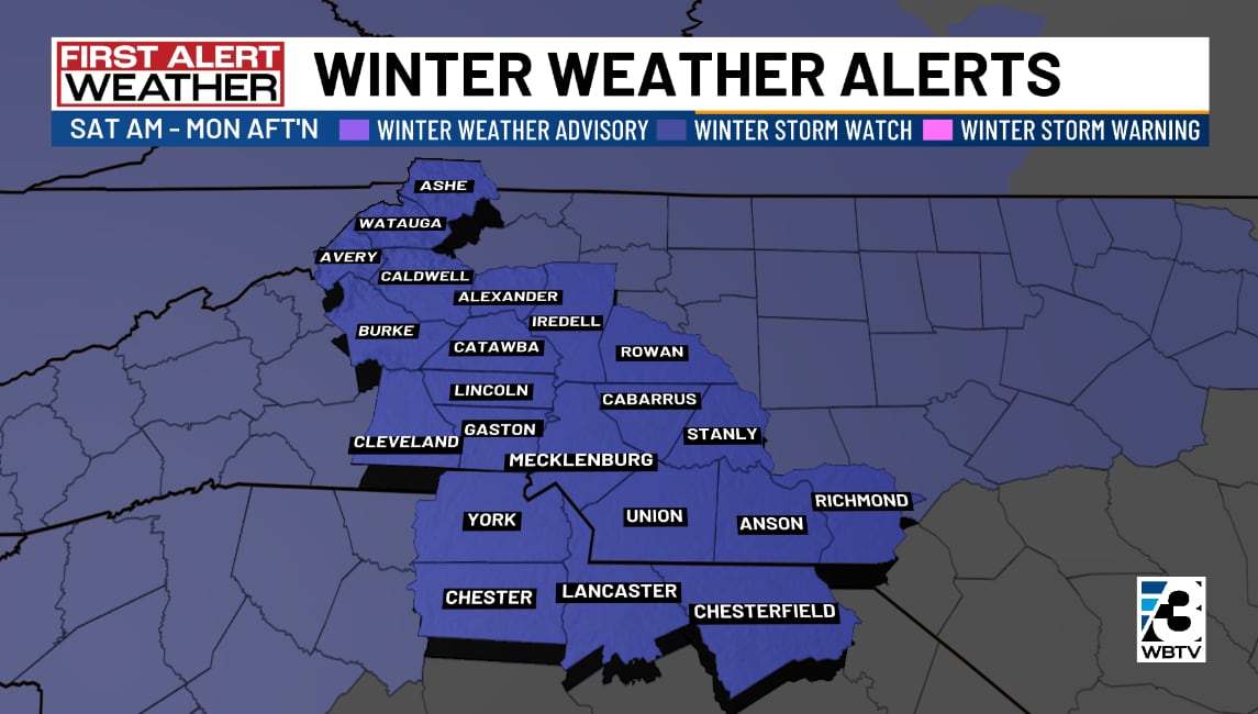 Winter storm watch issued for every county in the Charlotte region