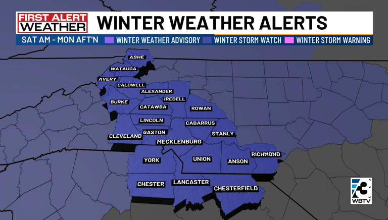 Winter storm watch issued for every county in the Charlotte region