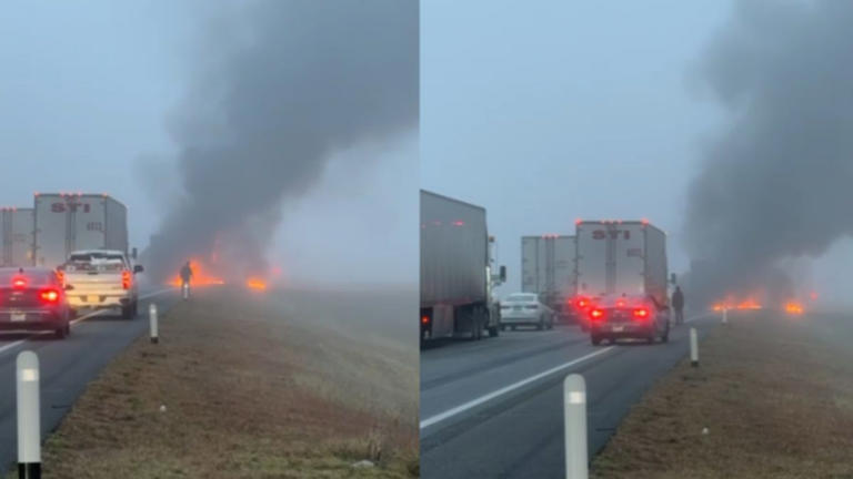 Choque e incendio de tráiler provoca cierre en la carretera a Nuevo Laredo