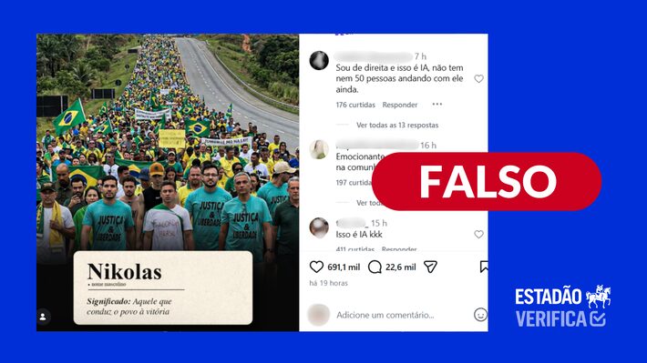 Foto de multidão em caminhada com Nikolas Ferreira foi gerada por IA