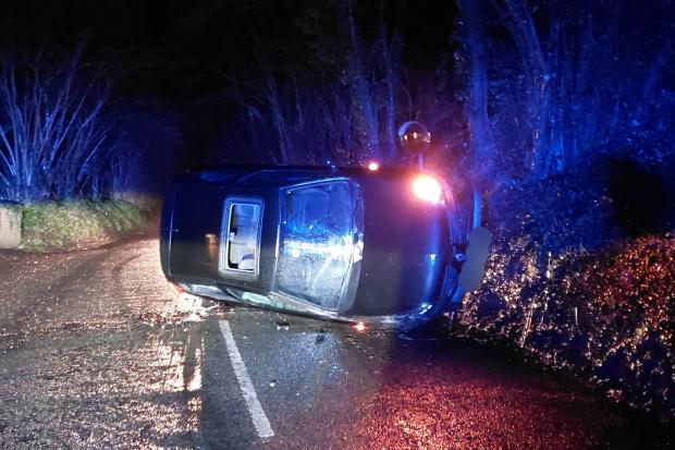 Police warning after Renault driver flips car onto its side in crash
