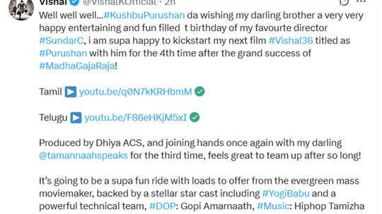 Vishal turns secret agent husband in Sundar C's Purushan with Tamannaah