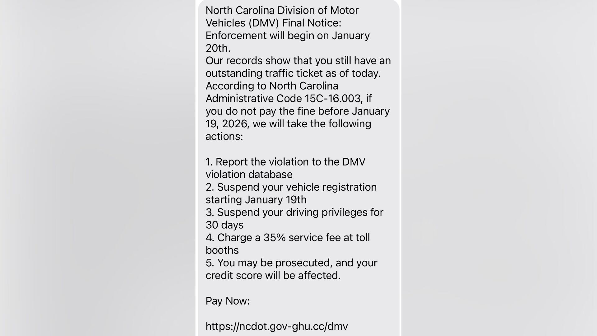 NC attorney general warns of fake DMV text scam