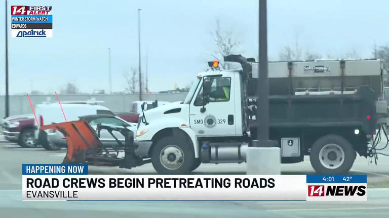 Crews treating Evansville roads ahead of storms