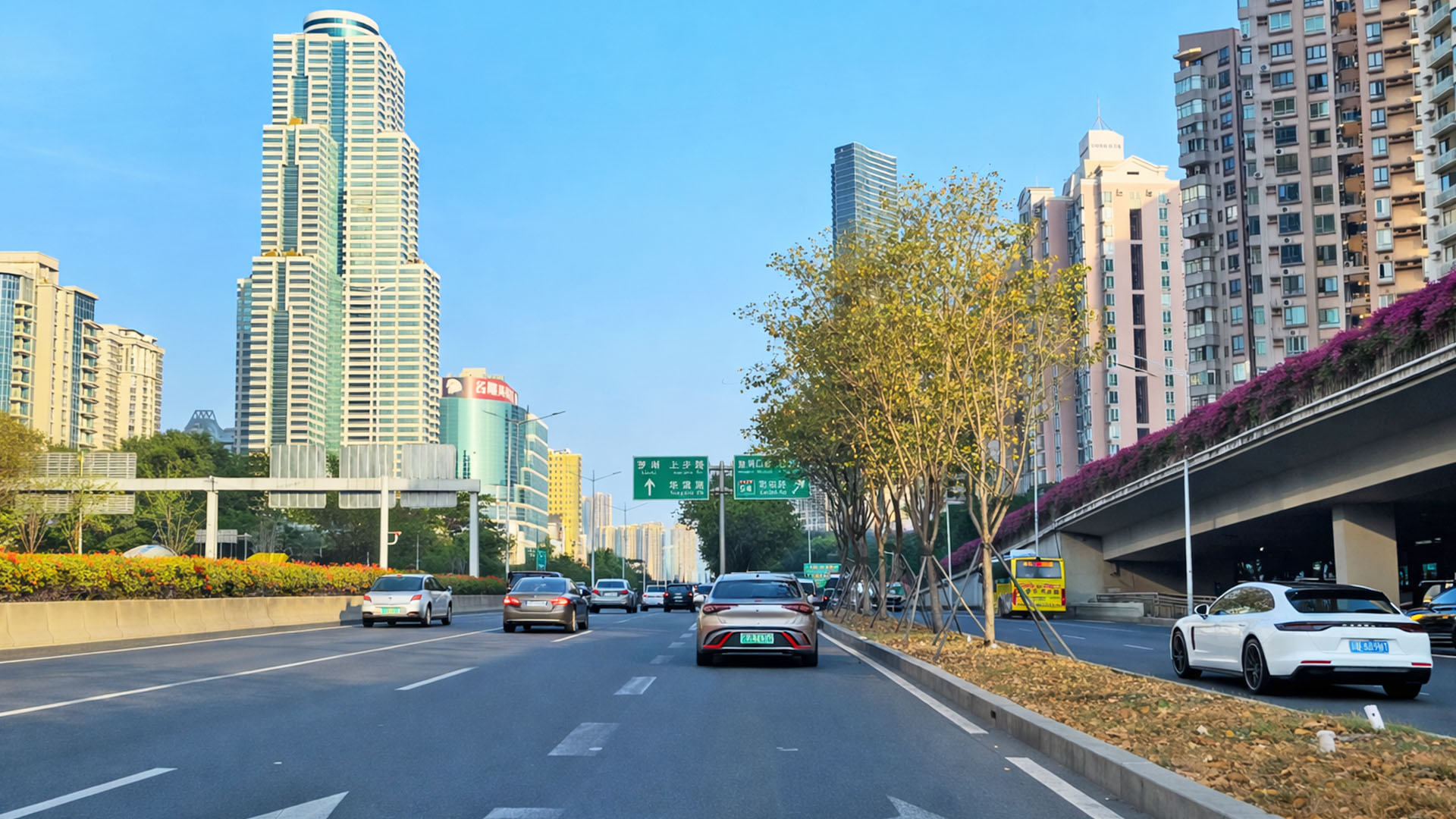 Skyscrapers surround roads in Shenzhen