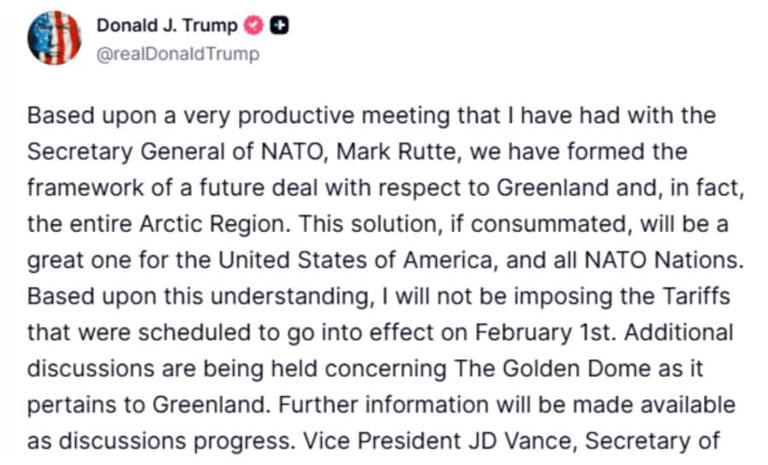 Trump walks back tariff threat against EU countries over Greenland