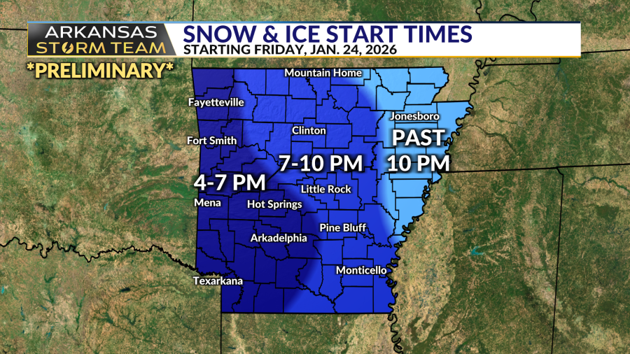 Arkansas Storm Team blog: Preliminary snow & ice start times for Friday